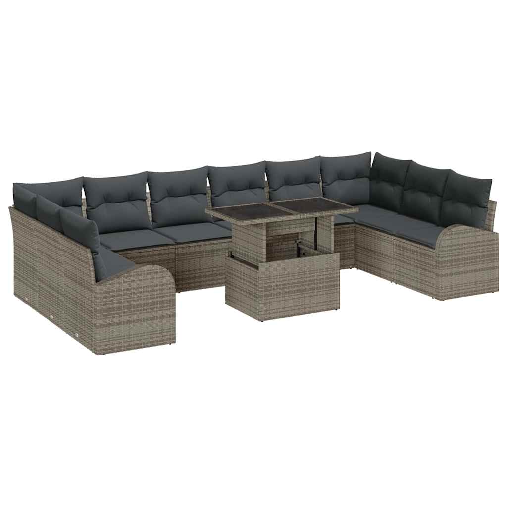 Conjunto de Sofá de Jardim 11 pcs Cinzeto Rattan Sintético