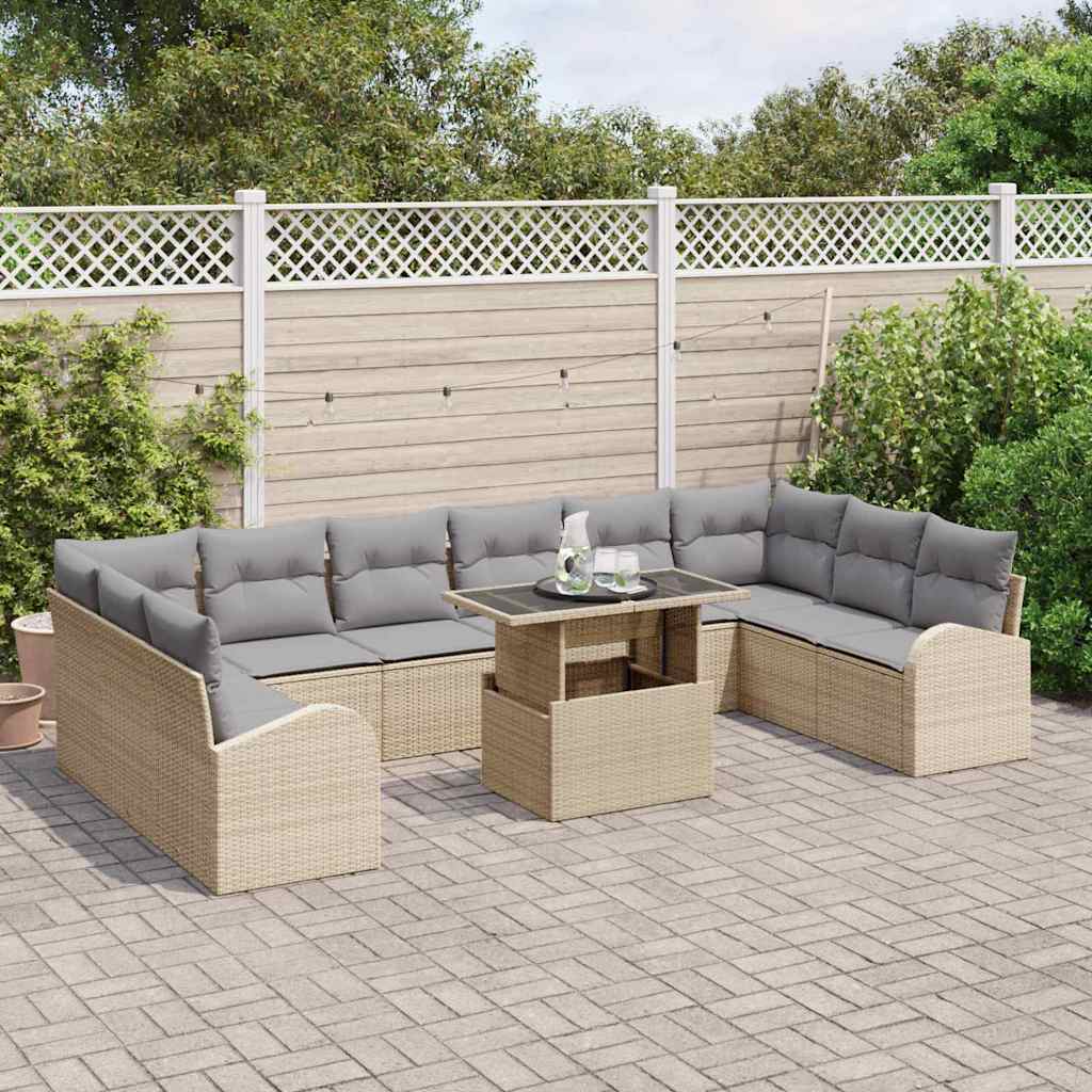 Conjunto de Sofá de Jardim 11 pcs Bege Rattan Sintético
