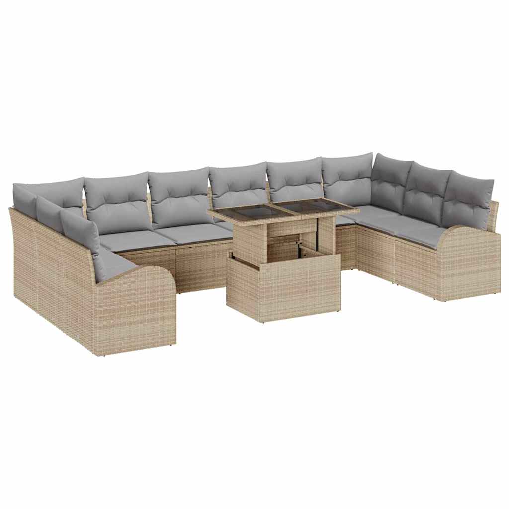 Conjunto de Sofá de Jardim 11 pcs Bege Rattan Sintético