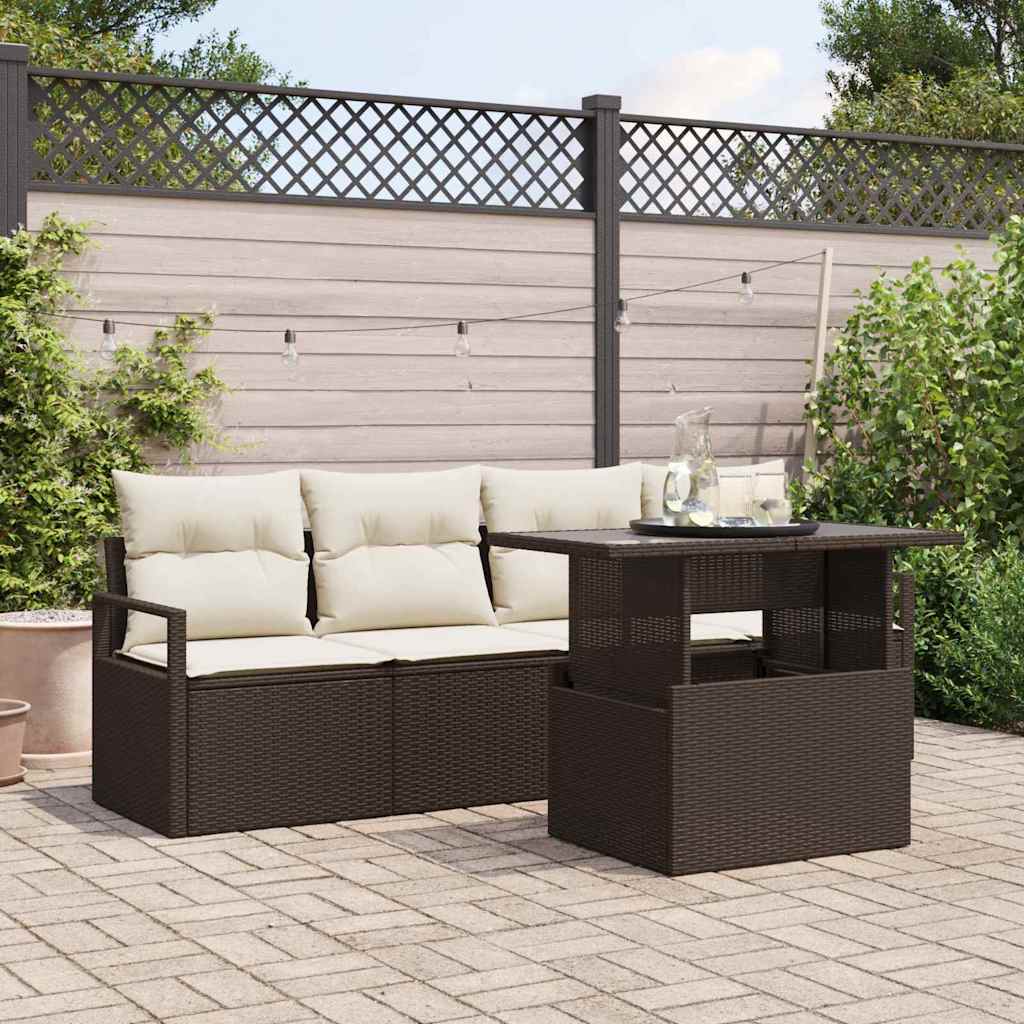 Conjunto de Sofá de Jardim 5 pcs Castanho Rattan Sintético