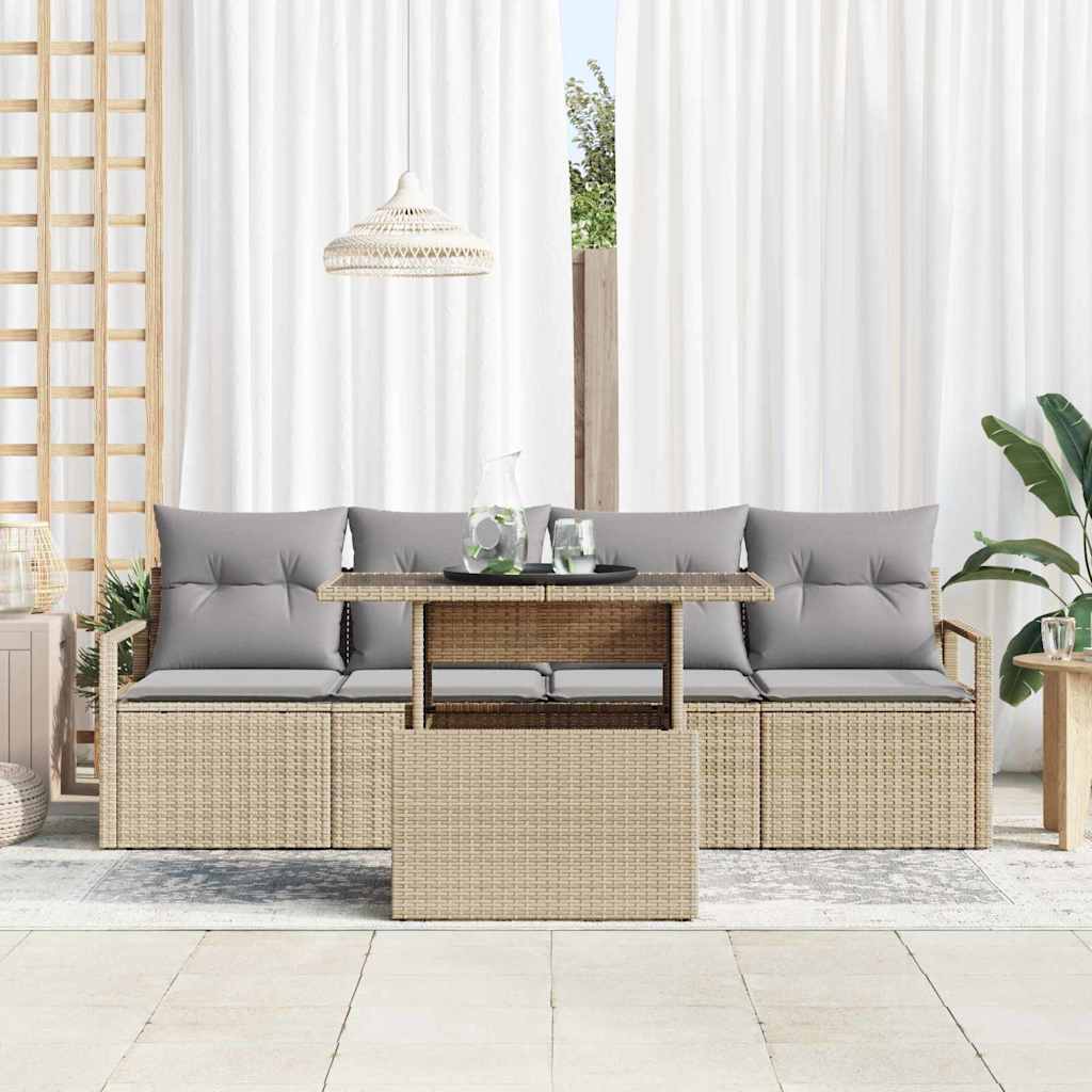 Conjunto de Sofá de Jardim 5 pcs Bege Rattan Sintético