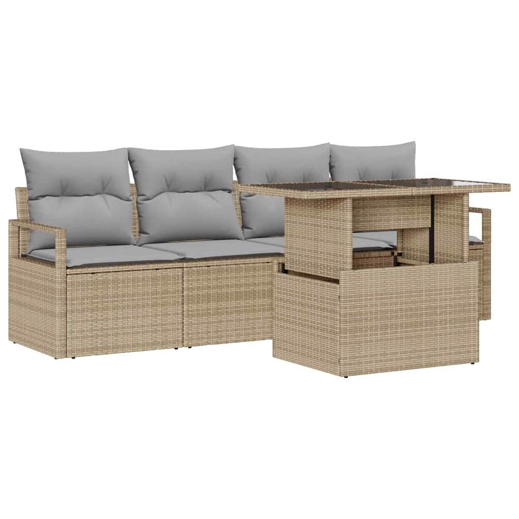 Conjunto de Sofá de Jardim 5 pcs Bege Rattan Sintético