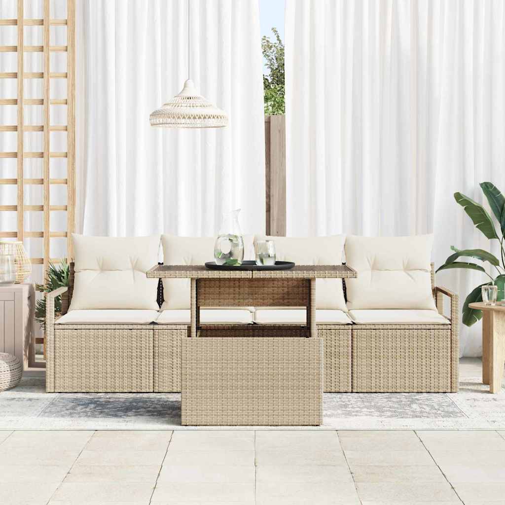 Conjunto de Sofá de Jardim 5 pcs Bege Rattan Sintético