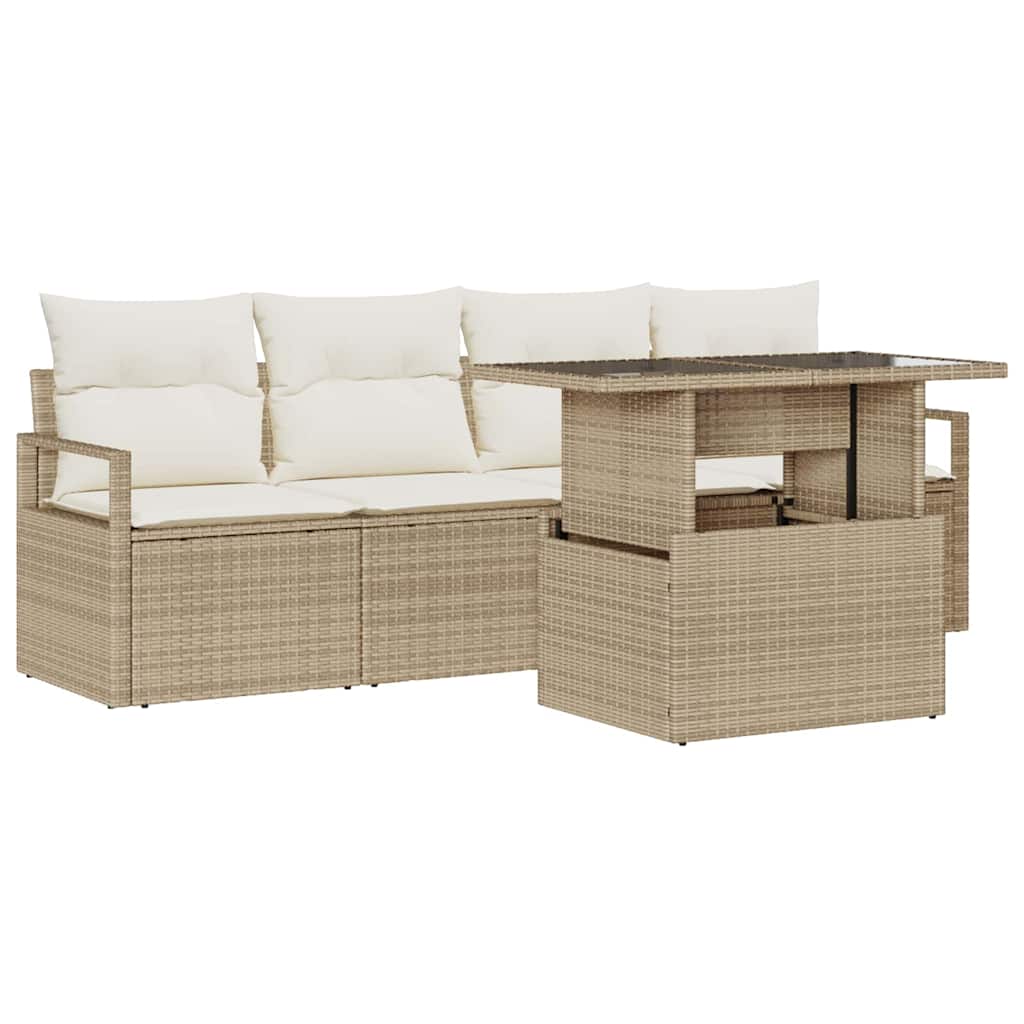 Conjunto de Sofá de Jardim 5 pcs Bege Rattan Sintético