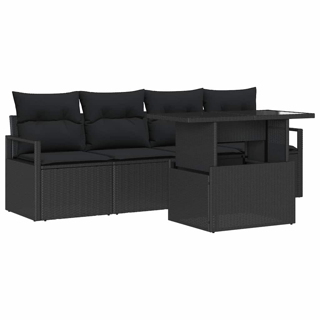 Conjunto de Sofá de Jardim 5 pcs Preto Rattan Sintético