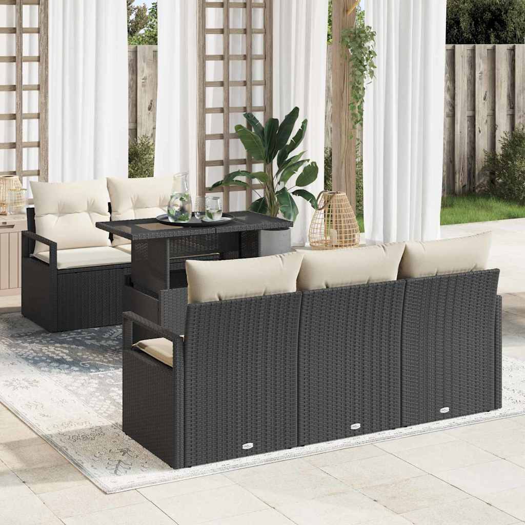Conjunto de Sofá de Jardim 6 pcs Preto Rattan Sintético