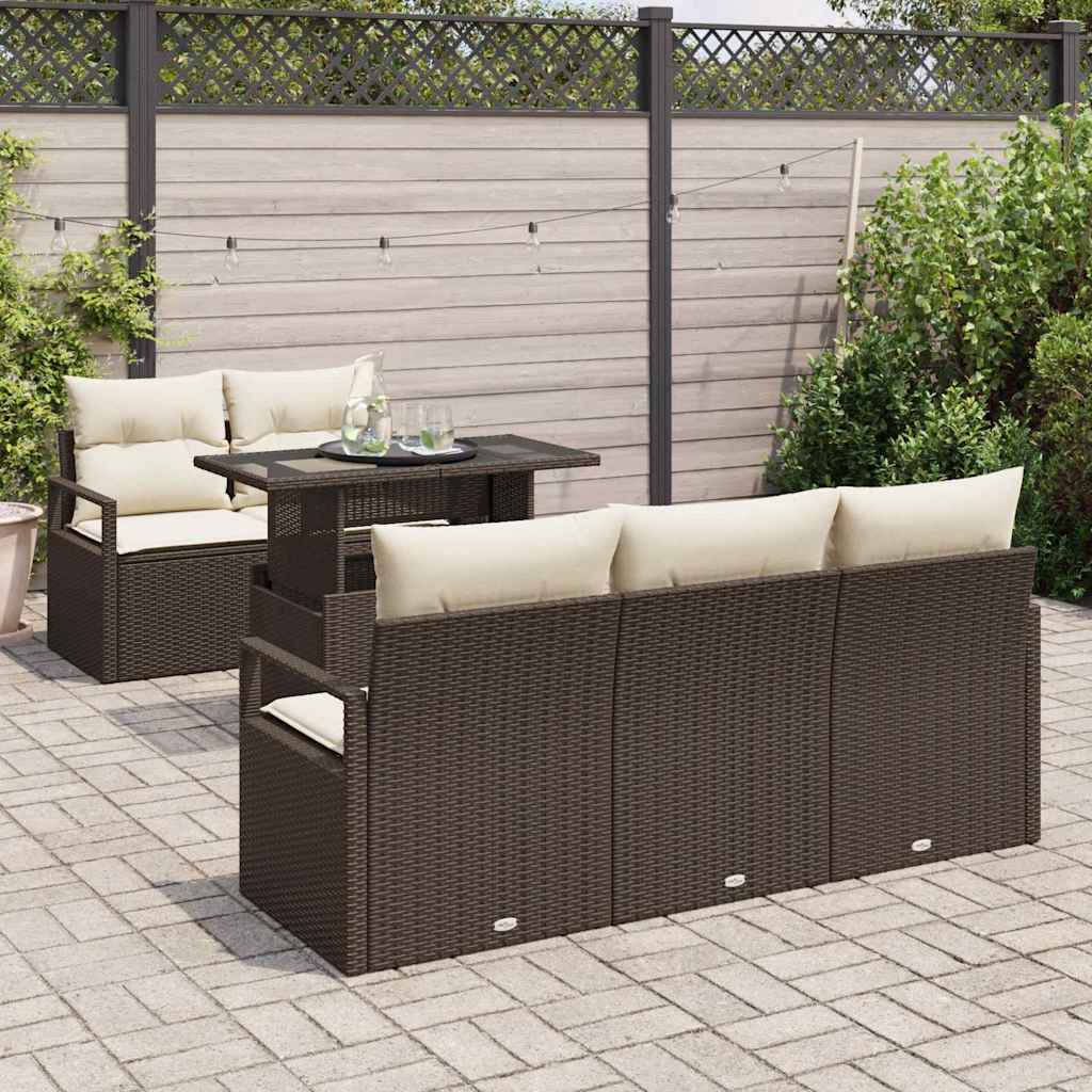 Conjunto de Sofá de Jardim 6 pcs Castanho Rattan Sintético