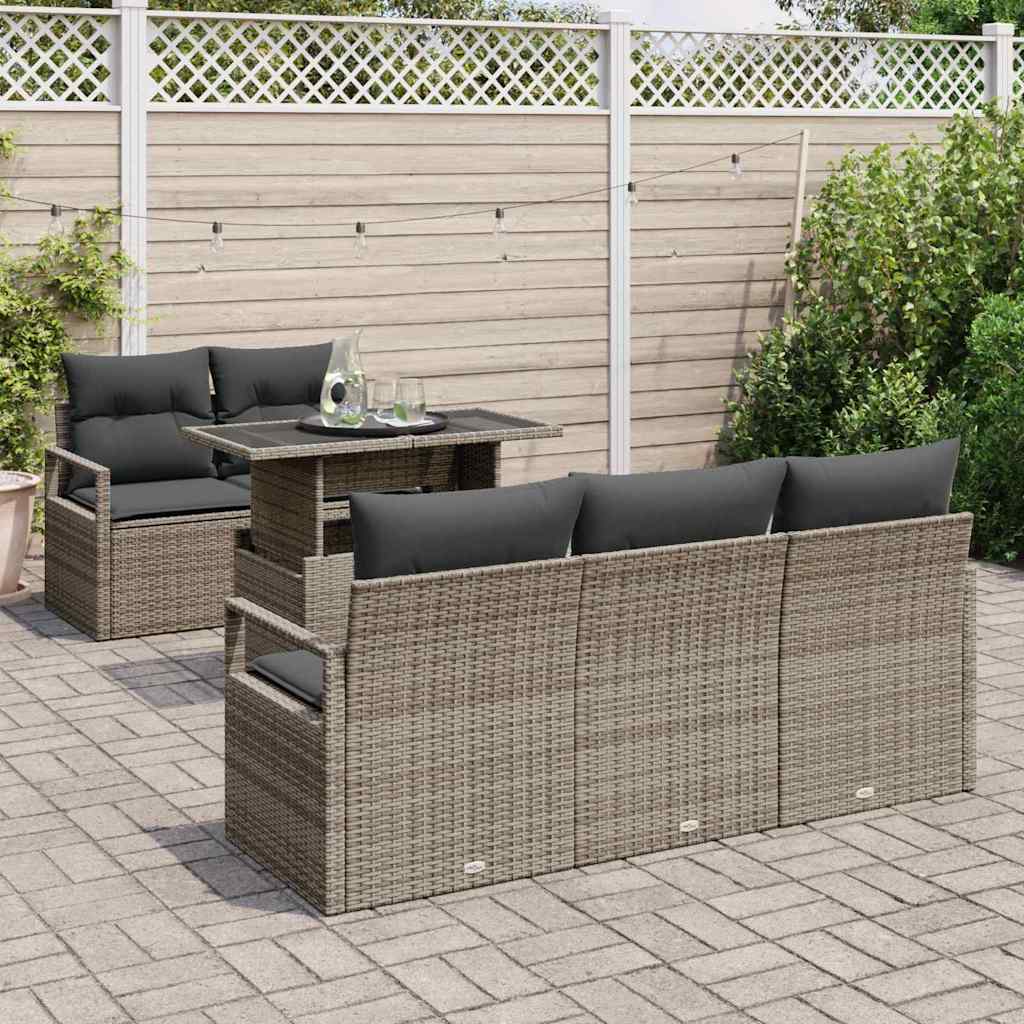 Conjunto de Sofá de Jardim 6 pcs Cinzeto Rattan Sintético