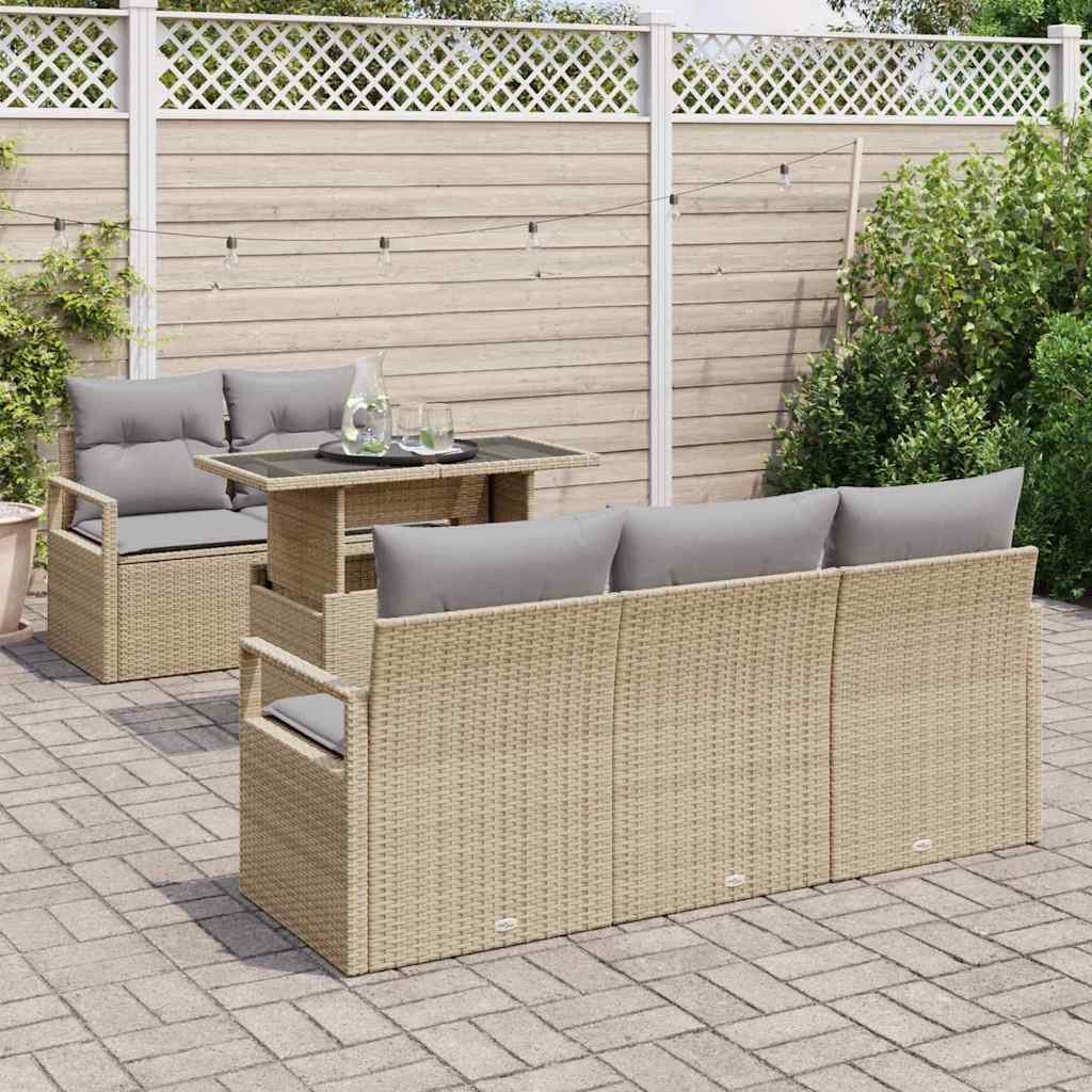 Conjunto de Sofá de Jardim 6 pcs Bege Rattan Sintético