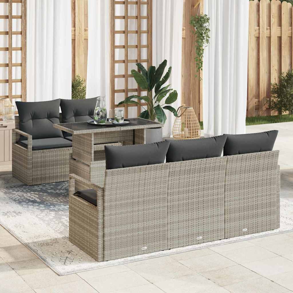 Conjunto de Sofá de Jardim com almofada 6 pcs Cinzento-claro