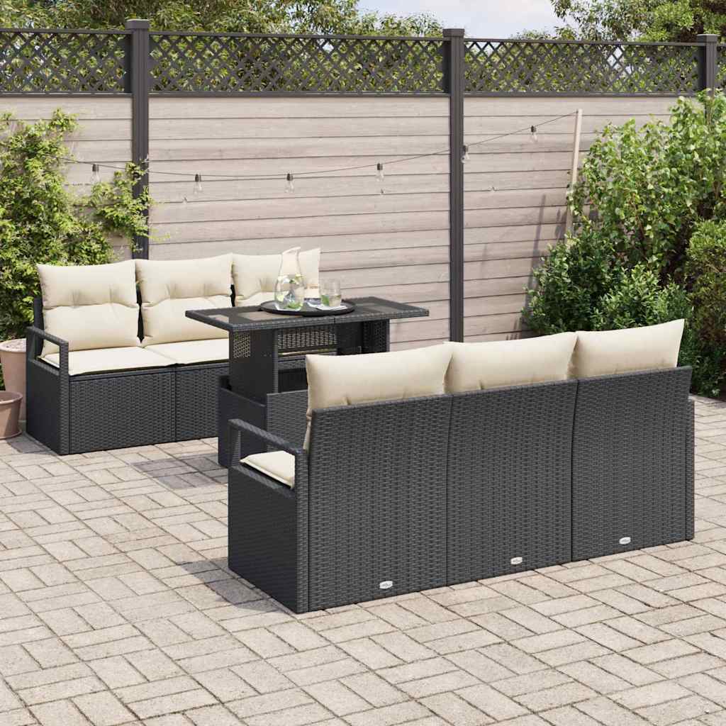 Conjunto de Sofá de Jardim 7 pcs Preto Rattan Sintético