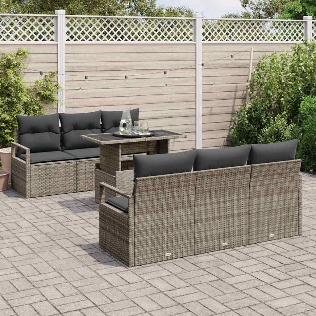 Conjunto de Sofá de Jardim 7 pcs Cinzeto Rattan Sintético