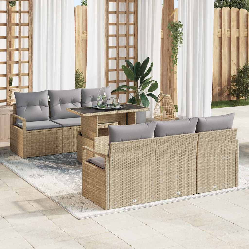 Conjunto de Sofá de Jardim 7 pcs Bege Rattan Sintético