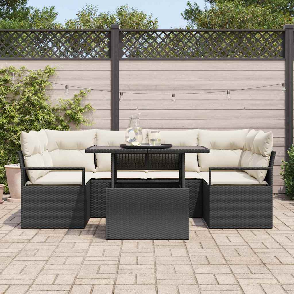 Conjunto de Sofá de Jardim 7 pcs Preto Rattan Sintético