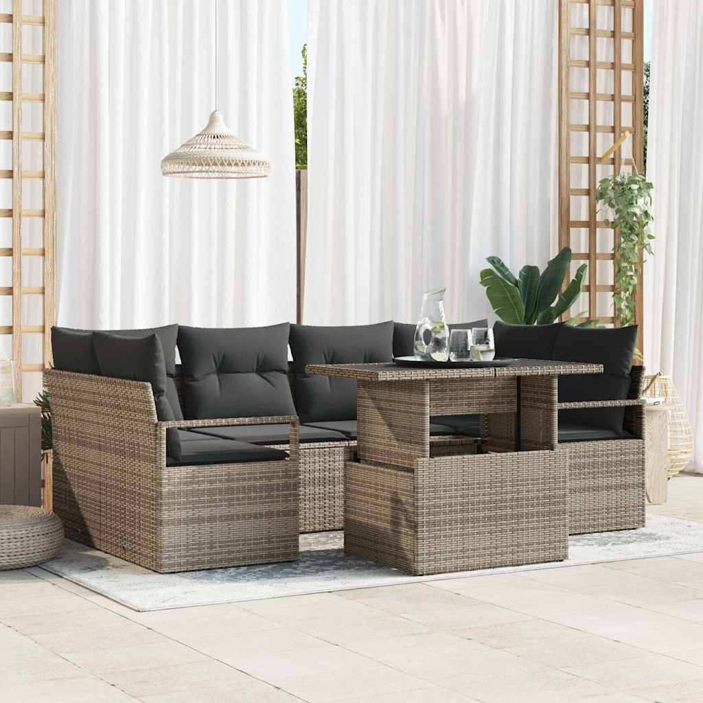 Conjunto de Sofá de Jardim 7 pcs Cinzeto Rattan Sintético