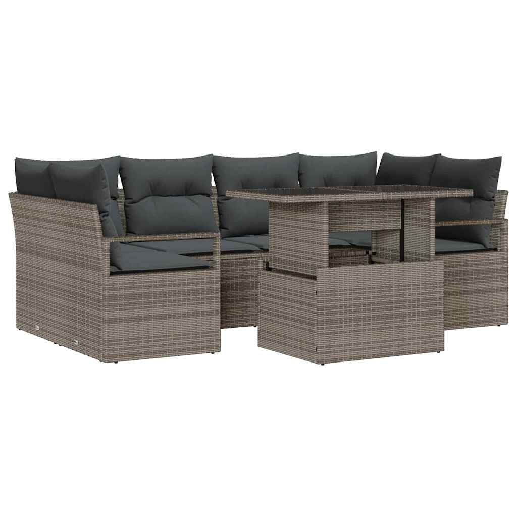 Conjunto de Sofá de Jardim 7 pcs Cinzeto Rattan Sintético