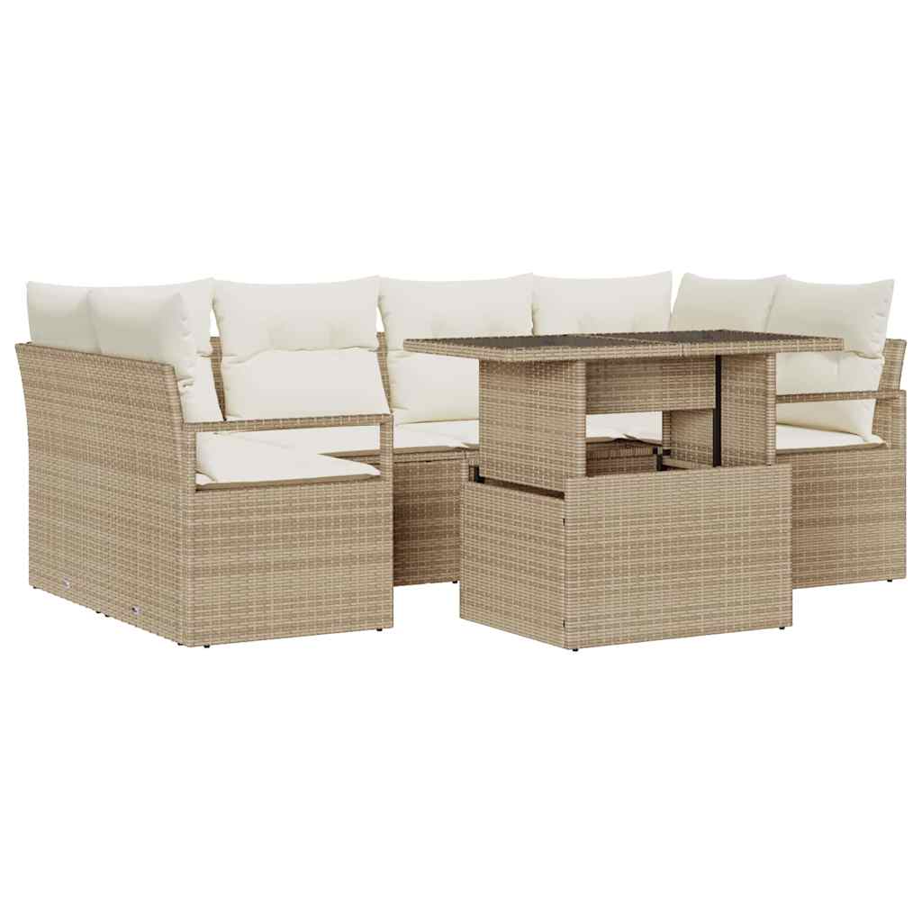 Conjunto de Sofá de Jardim 7 pcs Bege Rattan Sintético