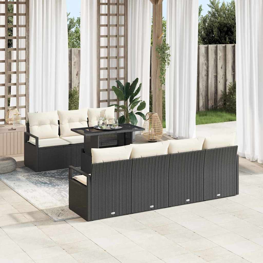 Conjunto de Sofá de Jardim 8 pcs Preto Rattan Sintético