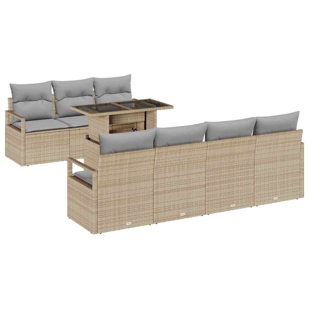 Conjunto de Sofá de Jardim 8 pcs Bege Rattan Sintético