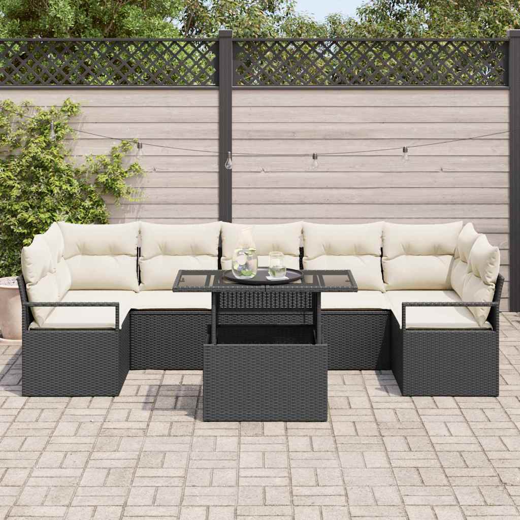 Conjunto de Sofá de Jardim 8 pcs Preto Rattan Sintético