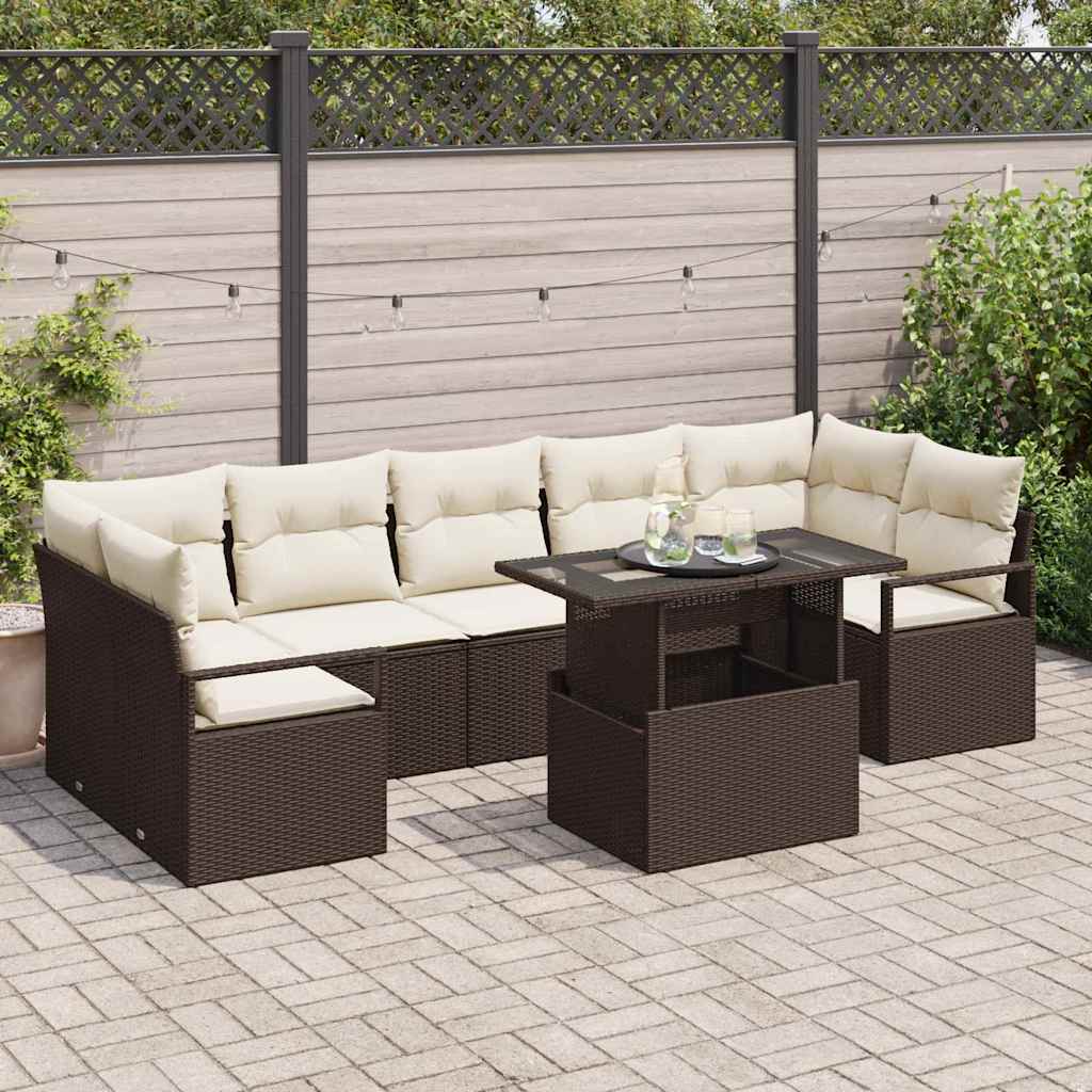 Conjunto de Sofá de Jardim 8 pcs Castanho Rattan Sintético