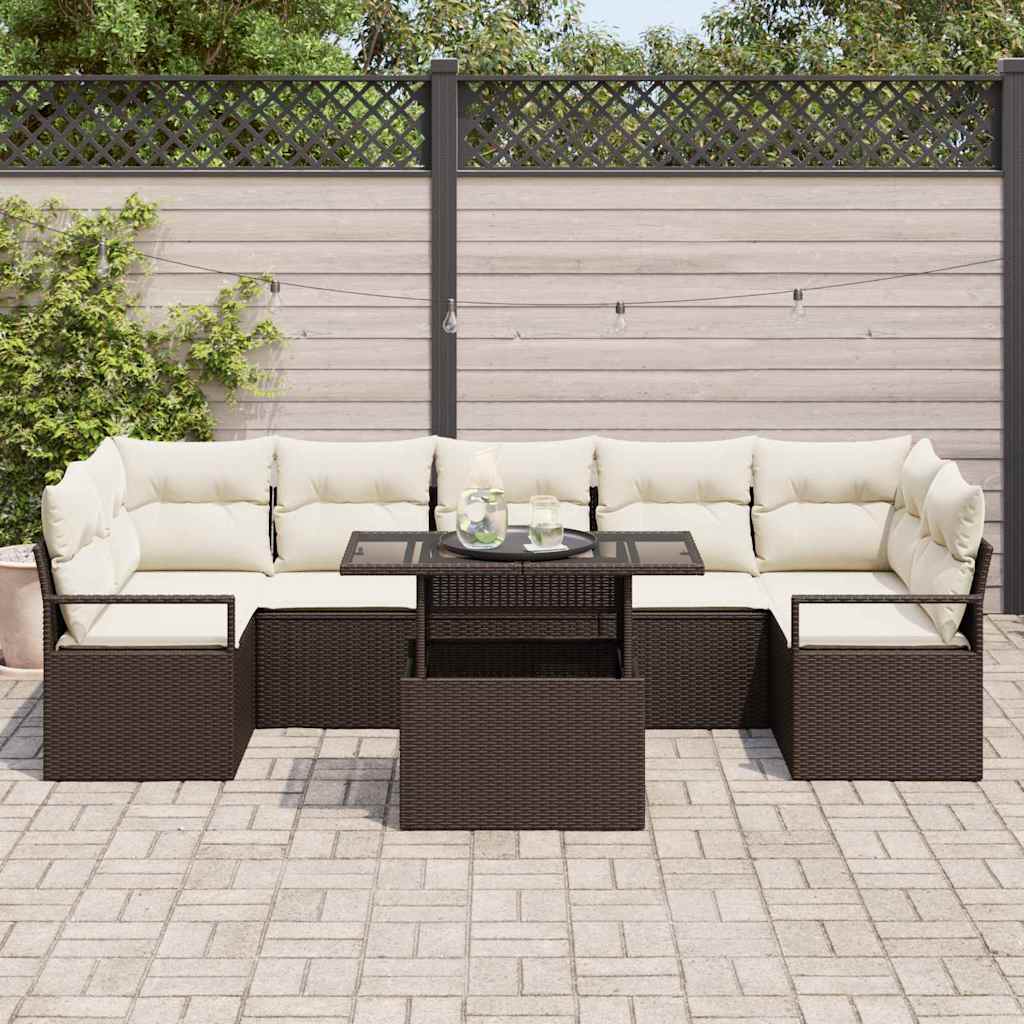 Conjunto de Sofá de Jardim 8 pcs Castanho Rattan Sintético