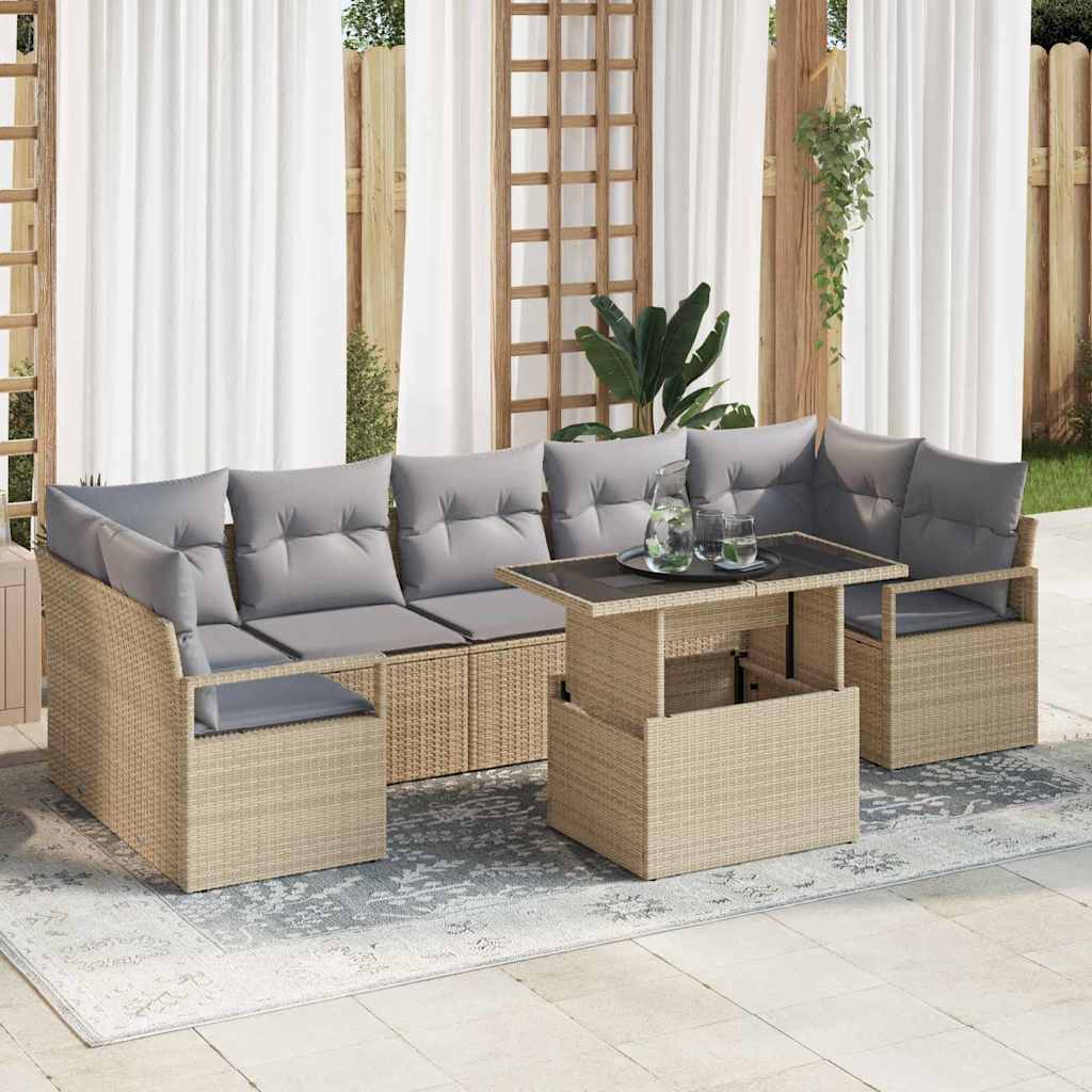 Conjunto de Sofá de Jardim 8 pcs Bege Rattan Sintético