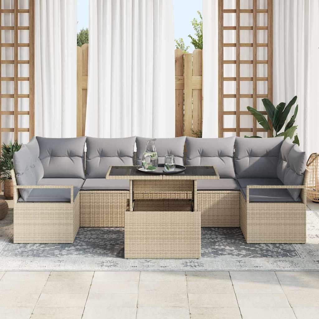 Conjunto de Sofá de Jardim 8 pcs Bege Rattan Sintético