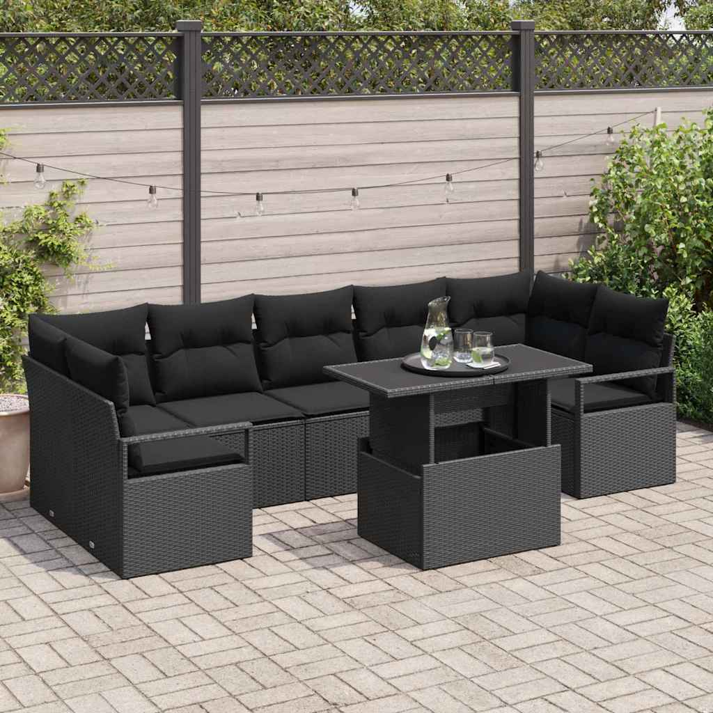 Conjunto de Sofá de Jardim 8 pcs Preto Rattan Sintético