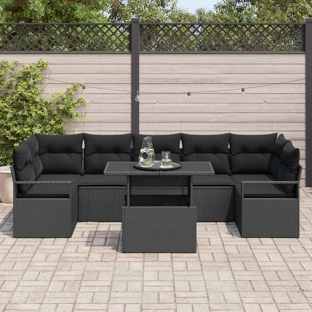 Conjunto de Sofá de Jardim 8 pcs Preto Rattan Sintético