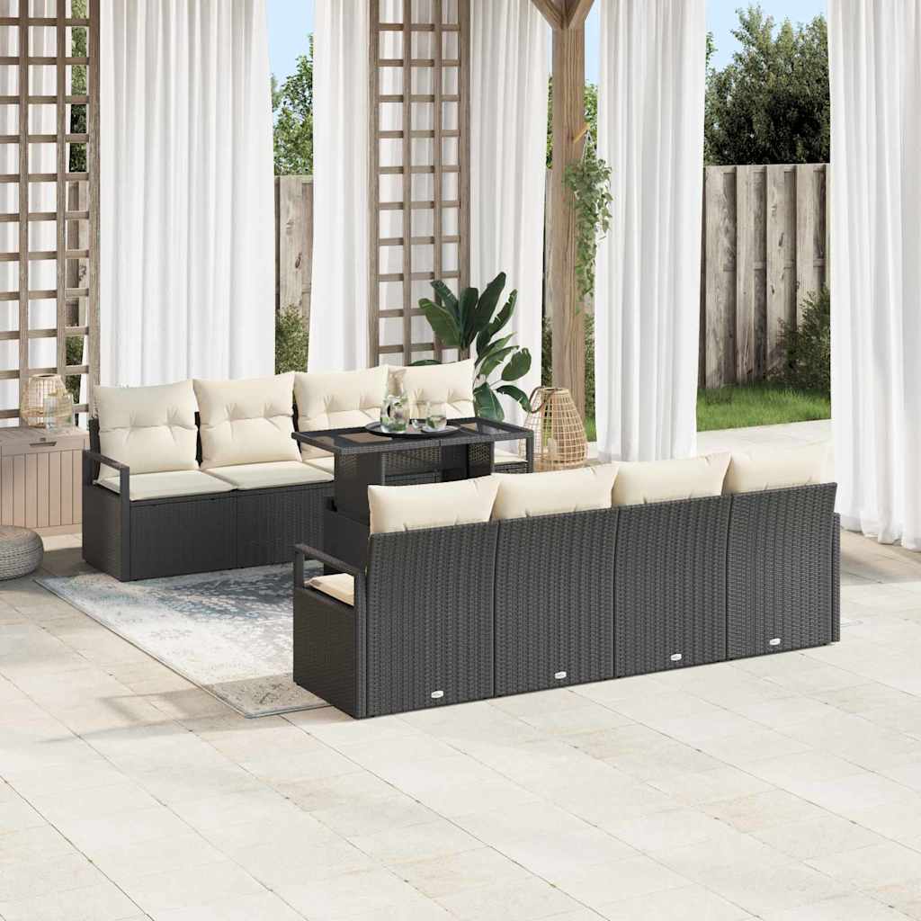 Conjunto de Sofá de Jardim 9 pcs Preto Rattan Sintético