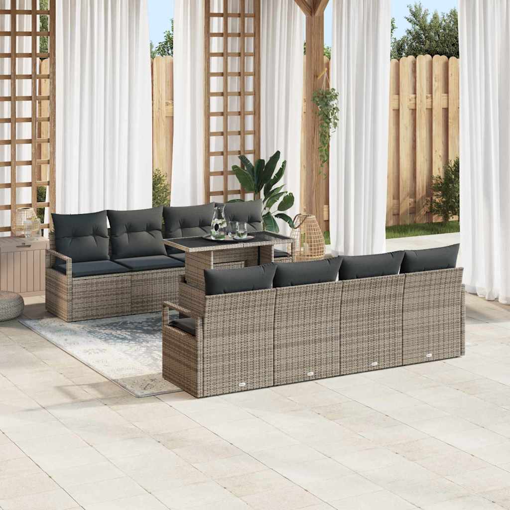 Conjunto de Sofá de Jardim 9 pcs Cinzeto Rattan Sintético