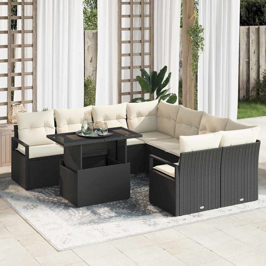 Conjunto de Sofá de Jardim 9 pcs Preto Rattan Sintético