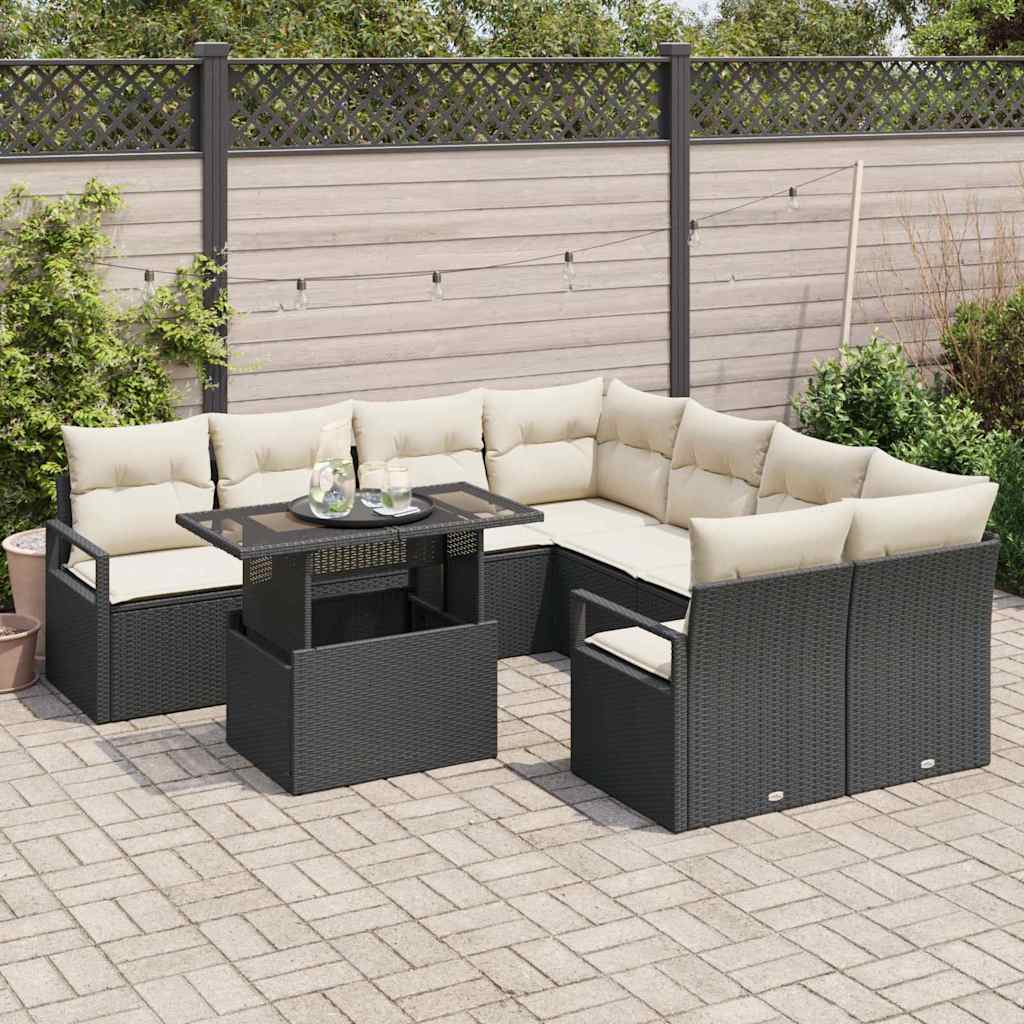 Conjunto de Sofá de Jardim 9 pcs Preto Rattan Sintético