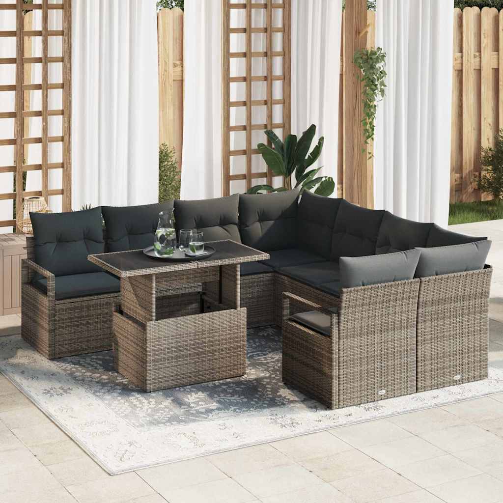 Conjunto de Sofá de Jardim 9 pcs Cinzeto Rattan Sintético