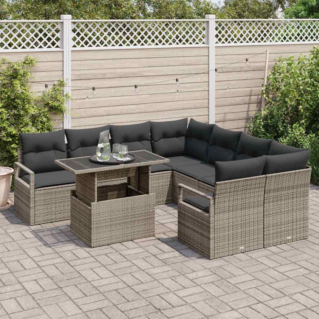Conjunto de Sofá de Jardim 9 pcs Cinzeto Rattan Sintético
