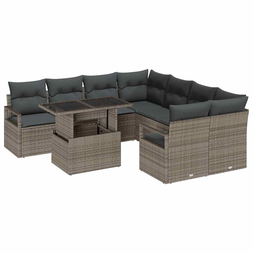 Conjunto de Sofá de Jardim 9 pcs Cinzeto Rattan Sintético