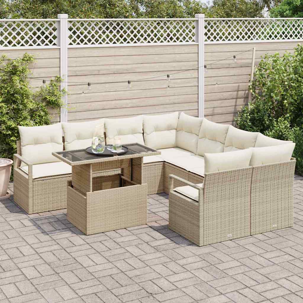 Conjunto de Sofá de Jardim 9 pcs Bege Rattan Sintético