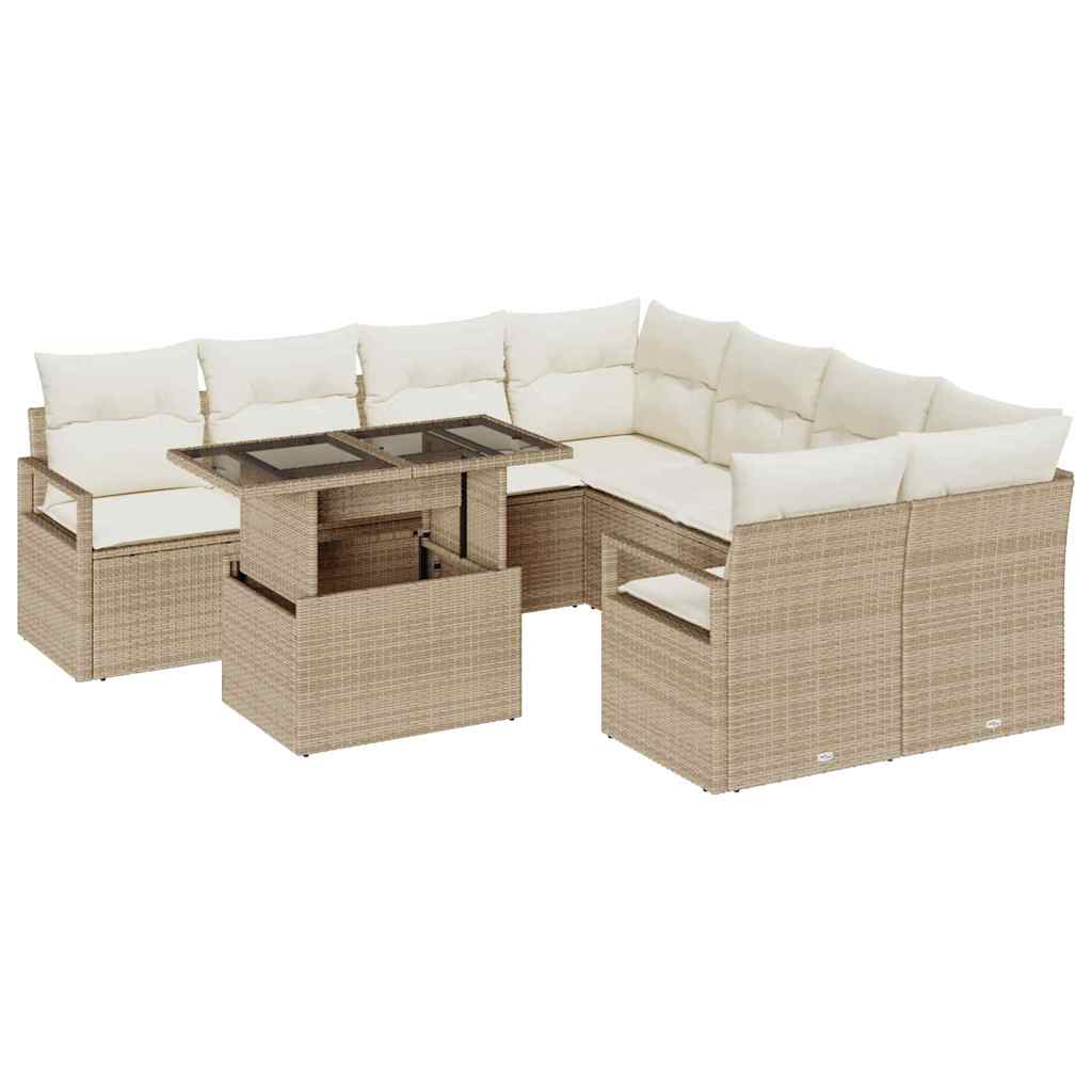 Conjunto de Sofá de Jardim 9 pcs Bege Rattan Sintético