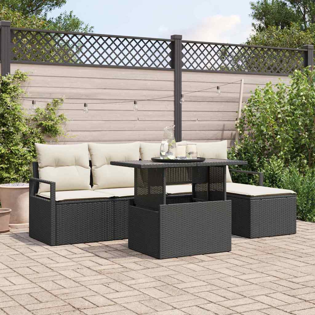 Conjunto de Sofá de Jardim 6 pcs Preto Rattan Sintético