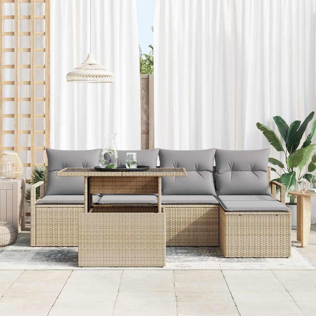 Conjunto de Sofá de Jardim 6 pcs Bege Rattan Sintético
