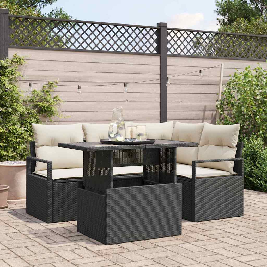 Conjunto de Sofá de Jardim 5 pcs Preto Rattan Sintético