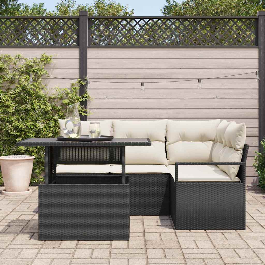 Conjunto de Sofá de Jardim 5 pcs Preto Rattan Sintético