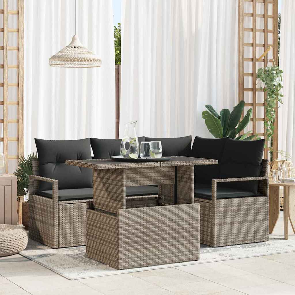 Conjunto de Sofá de Jardim 5 pcs Cinzeto Rattan Sintético