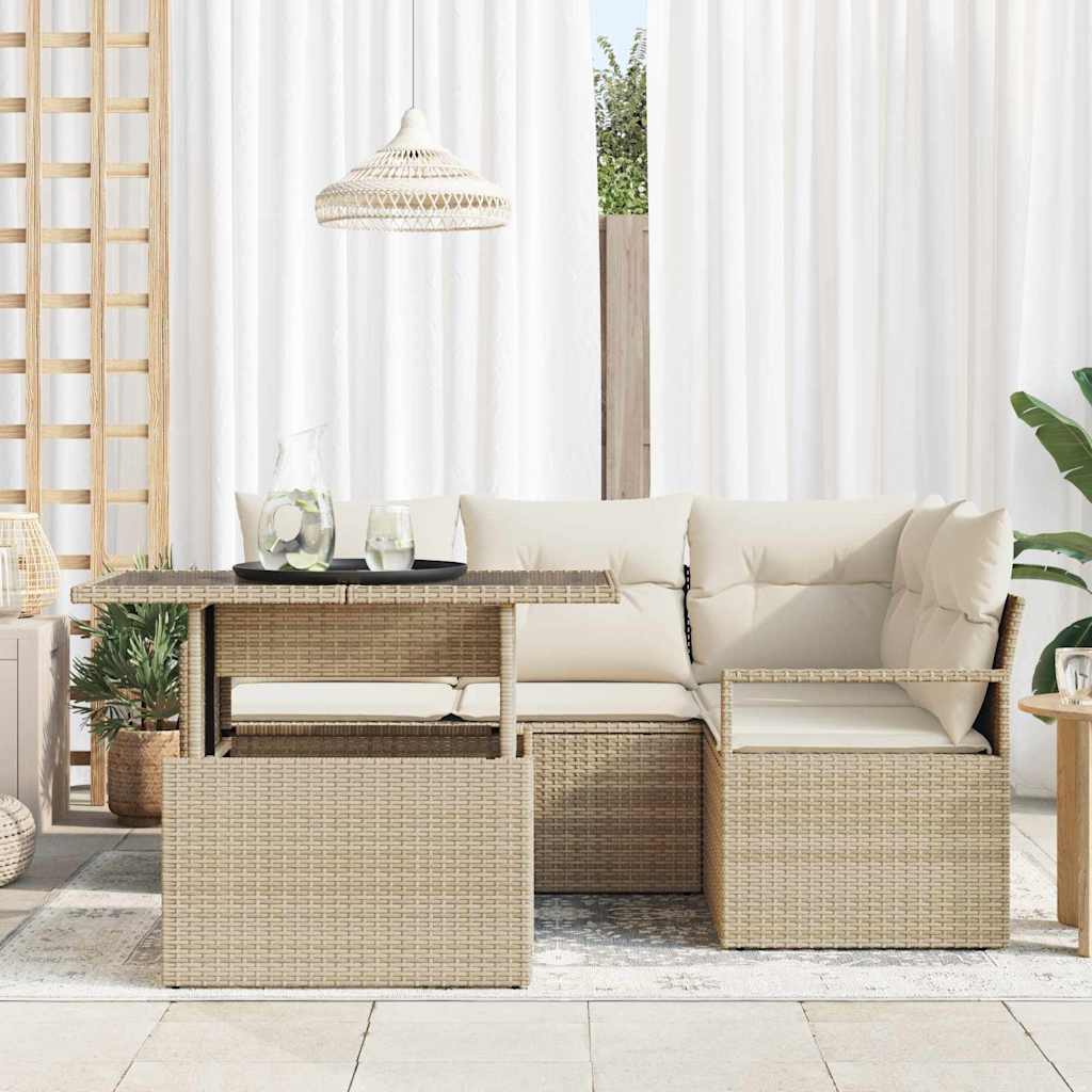 Conjunto de Sofá de Jardim 5 pcs Bege Rattan Sintético