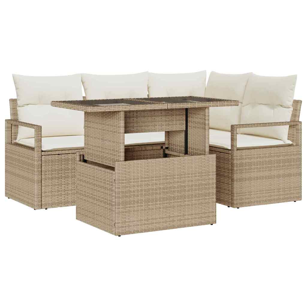 Conjunto de Sofá de Jardim 5 pcs Bege Rattan Sintético