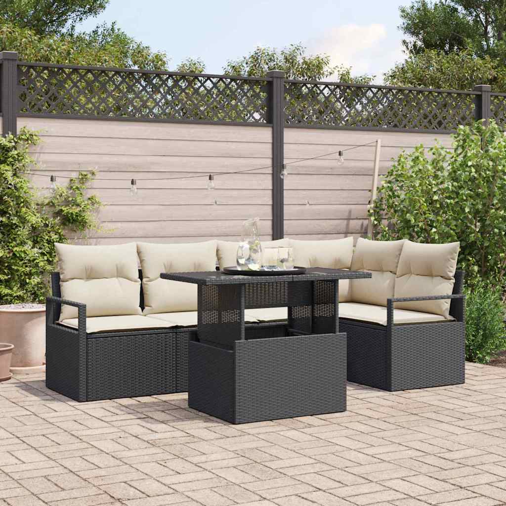 Conjunto de Sofá de Jardim 6 pcs Preto Rattan Sintético