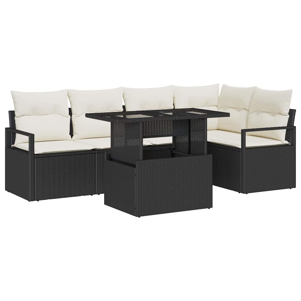 Conjunto de Sofá de Jardim 6 pcs Preto Rattan Sintético