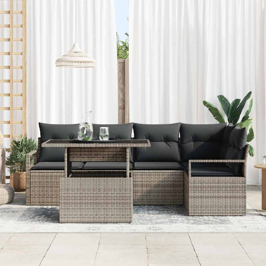Conjunto de Sofá de Jardim 6 pcs Cinzeto Rattan Sintético