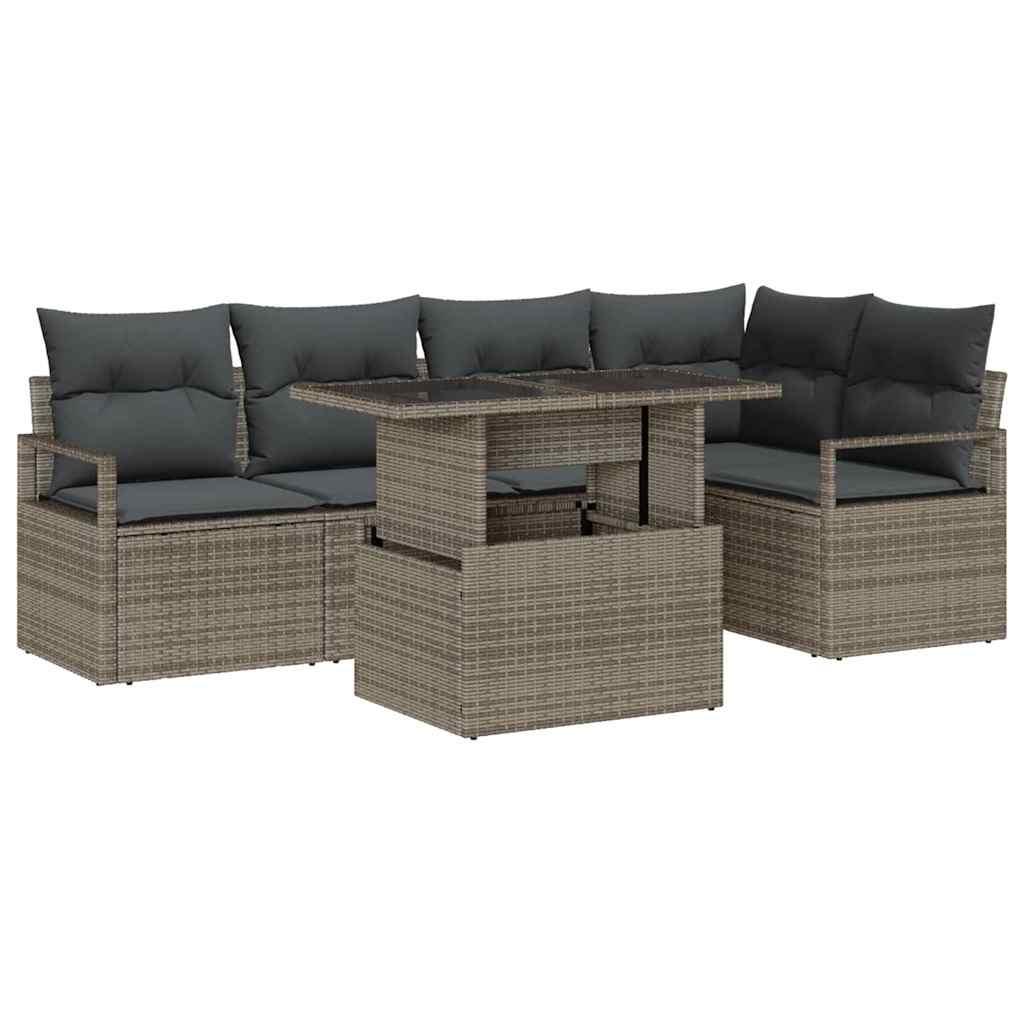 Conjunto de Sofá de Jardim 6 pcs Cinzeto Rattan Sintético